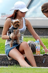 Girl with doggy sexy upskirt